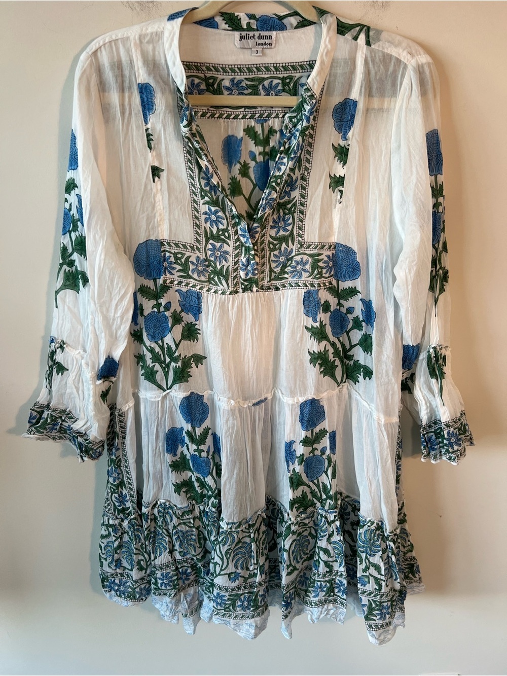 Tuckernuck Juliet Dunn Floral Boho Tunic Dress with Blue & Green Print Lined - Picture 4 of 12
